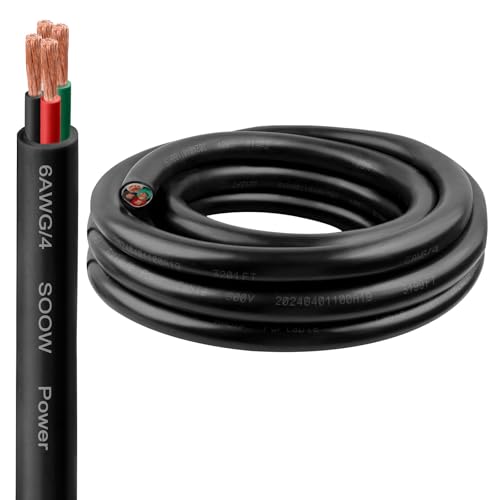 6/4 SOOW Wire 5FT 6 AWG 600V SOOW Bulk Cable 6 Gauge 4 Conductor Portable Power Cable Extension Cord for Welder Generator Portable Light Circuits EV Car Charger Motor Lead