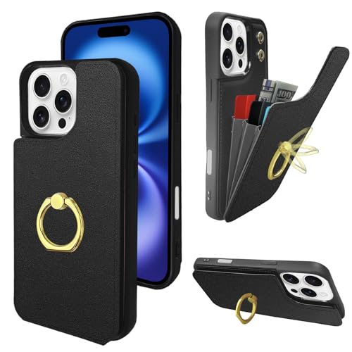 Étui portefeuille iPhone 16 Pro Max en cuir avec support rotatif 360° et anti-RFID