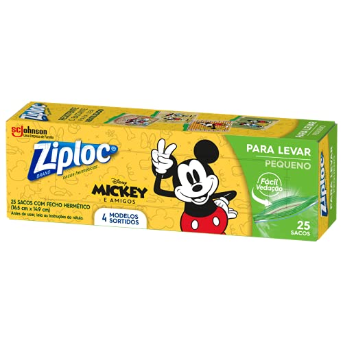 Ziploc Saco Hermético Disney Mickey e Amigos, Organizador de Geladeira, para Alimentos, Tamanho Pequ