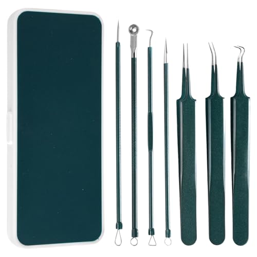 7 Piezas Herramientas para Eliminar Espinillas Kit, Extractor de Puntos Negros, Quita Espinillas y Puntos Negros, Milia Remover, Blackhead Aguja Extractor, para Limpiador de Acne, Poros, Granos