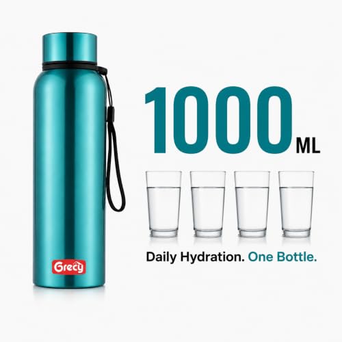 Image of GRECY Hydra Sip Steel Water Bottle 1000ml | Leak Proof | BPA Free | Food Grade Stainless Steel | Rust Proof | Single Wall | Odour Free | Lightweight | School Office Travel | Metallic Blue
