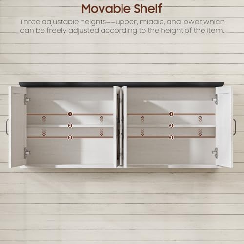 Image of Halitaa 47 inch Laundry Room Cabinets and Storage with 4 Doors and Utility Adjustable Shelf, Large Wall Mounted Storage Cabinet, Upper Kitchen Cabinet for Laundry, Bathroom, and Kitchen, White and Black