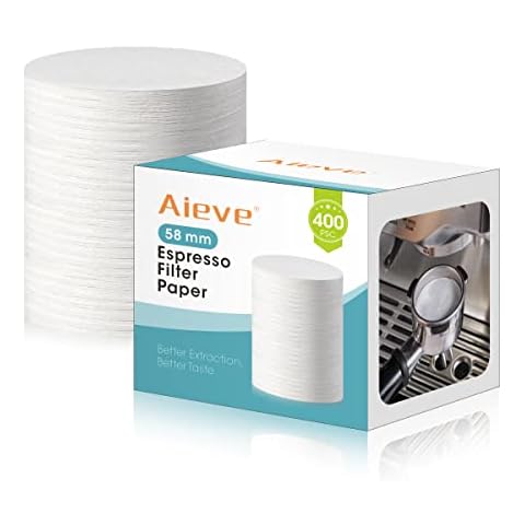 AIEVE 400 Stk. Espresso Filterpapier für 58mm Siebträger/Espressomaschinen Papierfilter Kaffeefilter rund weiß Ersatz Papier kompatibel mit Sage Appliances/De'Longhi Kaffeemaschine Siebträger(58mm) Cover