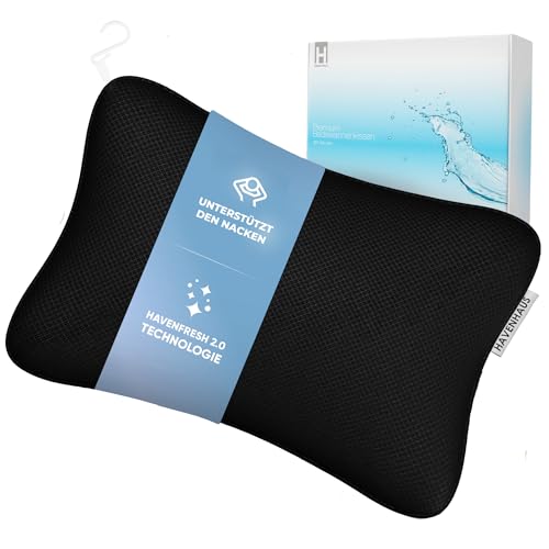 HAVENHAUS Premium Badewannenkissen schwarz | Badewannenkissen Nacken schnelltrocknend & extra große Saugnäpfe | Badekissen für Badewanne waschbar | Nackenkissen Badewanne Badezubehör | Wannenkissen