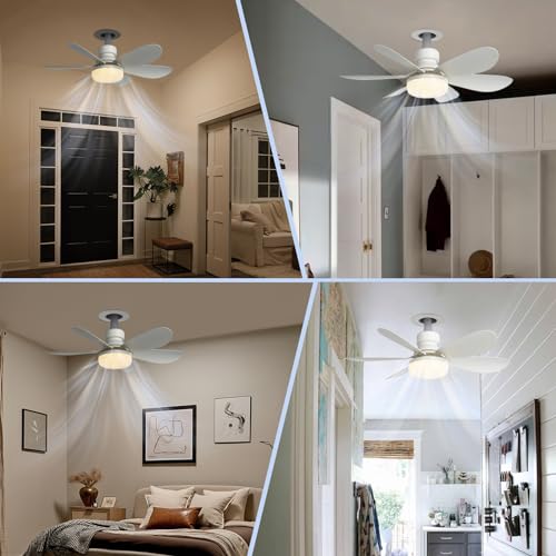 We Charger Socket Fan Light, 20.5IN Light Bulb Fan with Remote Dimmable, Screw in Fan and Light Combo for Garage Kitchen Bedroom Balcony Living Tools Store Laundry Room