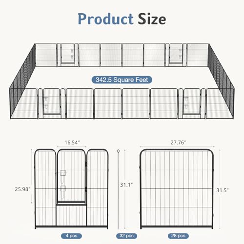 Image of DUMOS Dog Playpen 32 Inch 32 Panels Indoor Outdoor Metal Pet Fence | Foldable Dog Play Pen with Door, Portable Exercise, RV Camping, Puppy Small Medium Dogs