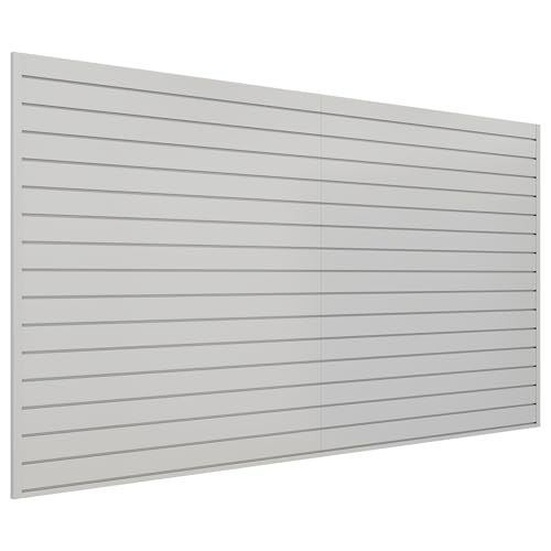 Neoaider Slatwall Panel 8 FT x 4 FT, Interlocking Slat Wall Paneling, Wall Mounted PVC Wallpanel, Suitable for Garage Storage and Organizer, Slatwall Board, Shelves - Grey