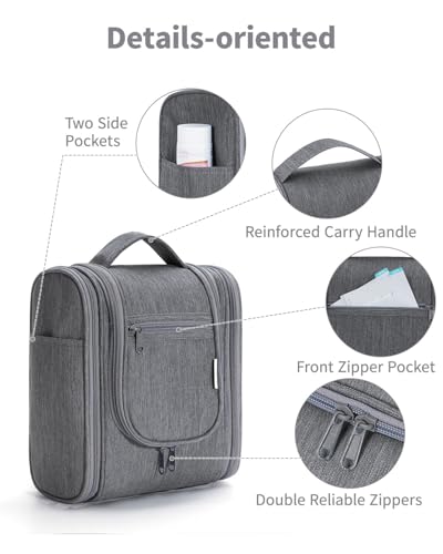 Image of Hanging Travel Toiletry Bag Cosmetic Make up Organizer for Women and Men (Medium, Grey)