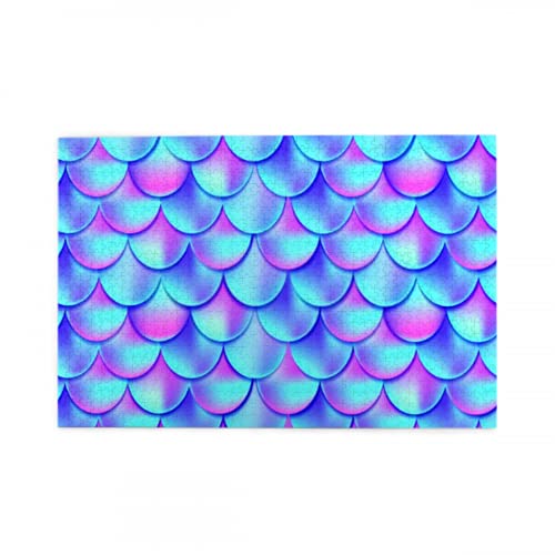 1000 pièces Puzzles pour Adultes-Puzzle en Bois holographique Queue de sirène Carte Fond Maille Puzzle Puzzles en Bois intéressants Jouets (29.5x19.7in) Cover