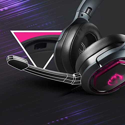 Msi Immerse Gh50 Gaming Headset - 7.1 Virtual Surround Sound Headphones, Vibration Feedback, 40Mm Neodymium Drivers, Laptop, Rgb Lighting, Detachable Mic, Inline Controls, Usb 2.0 Connector - Wired #TOP2
