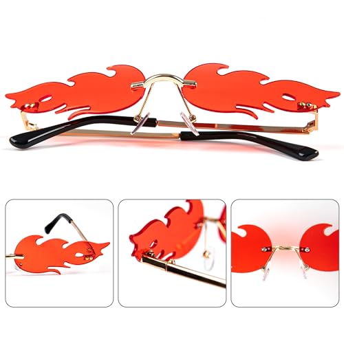 Flame Sunglasses Rimless Fire Glasses with Metal Frame - Unisex Halloween Sunglasses for Kids & Adults, Cosplay, Party Favor, Festival, Beach & Daily Fashion Eyewear3