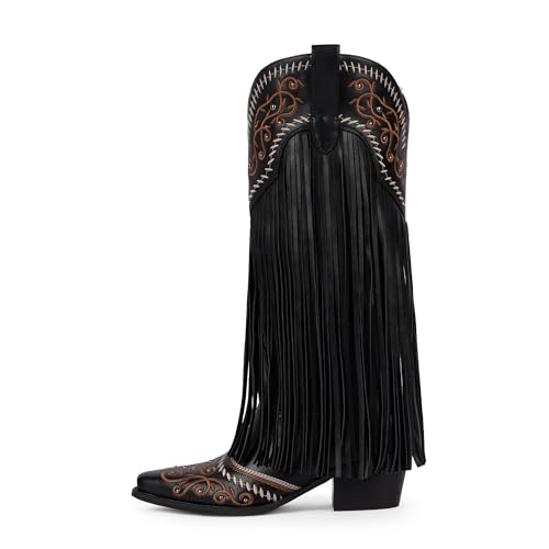 Modatope Embroidered Cowboy Boots Women Knee High Boots, Black, 9 by Modatope - Used condition - Image 4