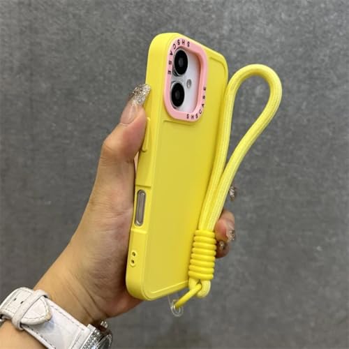 Étui de luxe pour iPhone 14 Plus avec protection poignet jaune et rose GS