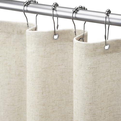 XOGUIBO Linen Shower Curtain Flax Cream, Fabric Boho Farmhouse Shower
