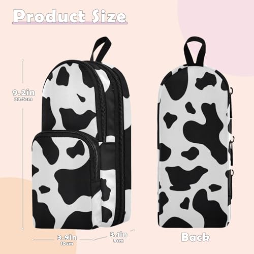Image of Black Cow Skin Pencil Case Big Capacity Pen Bag with Compartment Students Schoolbag Shape Stationery Organizer Pencil Pouch Marker Case for School Office Work