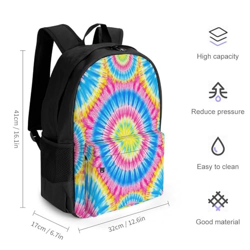 Backpack with Zippered Side Pockets, Unisex Tie Dye Yellow Pink Breathable Backpack for Hiking, Gym, Fashion Adjustable Shoulder Bag2