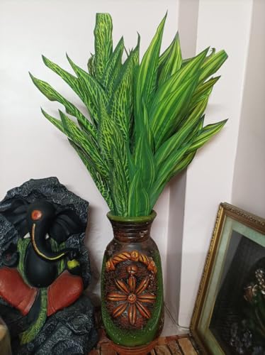 Image of Plastic Artificial Plant Leaves Green Bunch with 28 Long | Home & Decor Pack of 3 | 60 Cm
