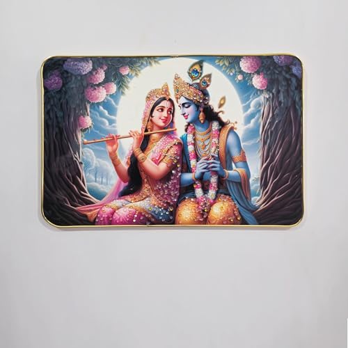 Image of Masstone Radha Krishna Crystal Embedded High Gloss Wall Painting, Golden Slim Frame, 45x30 Cm Wall Art for Living Room, Bedroom, Office & Home Decor (CRG02)