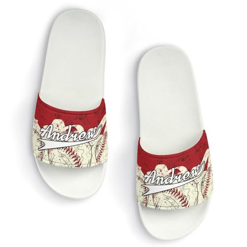 Custom Sports Slides Personalized Slippers - Baseball Sandals Quick Drying Softball Slippers Indoor Outdoor,Gifts for Men Youth Boy (White,Style 18)