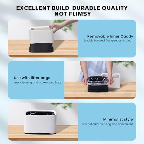 Image of Cat Litter Scoop Holder Universal Scooper Storage Caddy for Most Kitty Poop Shovel, Durable Removable Pet Pooper Stand for Plastic / Metal Waste Scoops, Double-Layer Mini Desktop Trash Can - L White