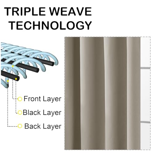 Image of Extra Long 10 FT Blackout Curtains for Patio 120 Inches Long 2 Panels Set, Solid Thermal Insulated Energy Saving Rod Pocket Window Treatment Curtains Blackout Drapes, W50xL120, Stone