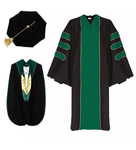 Ariro Unisex Deluxe Doctoral Graduation Gown and Doctoral Hood 8 Sided Tam Package (Emerald Green 51)