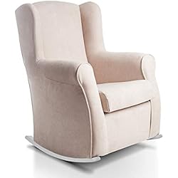 SUENOSZZZ-ESPECIALISTAS DEL DESCANSO Sillon orejero balancin Blanco Carla (Sillon Lactancia) Sillón tapizado Antimanchas acualine Color Beige. Mecedora para Dormitorio, Salon o habitacion de Bebe