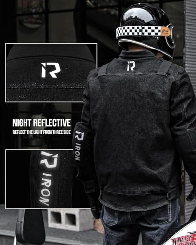 BORLENI Motorradjacke Herren Motorrad Jeansjacke mit Protektoren Atmungsaktiver Panzerschutz Hochglanz Reflektierend für Frühling Herbst (DE/NL/SE/PL, Alphanumerisch, XL, Regular, Regular, Schwarz)