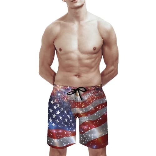 USA Flag Celebration Fireworks Men's Swim Trunks Quick Dry Board Shorts Hawaiian Beach Shorts With Pocket3