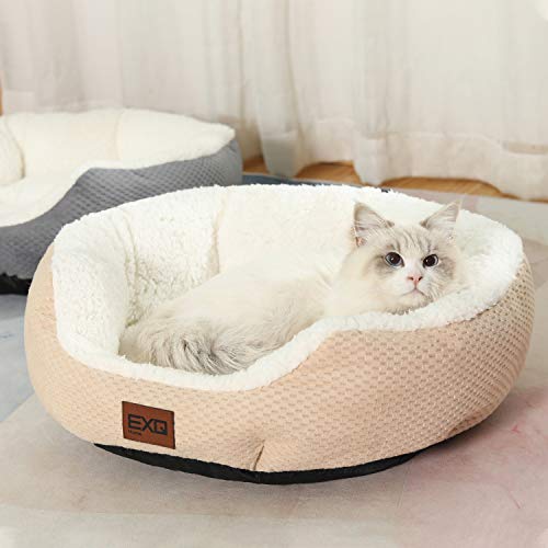 EXQ Home Lit doux pour chat d'intérieur - Lit moelleux et apaisant avec fond antidérapant - Lit rond en peluche pour petits chiens - Lit pour chaton de 50,8 cm lavable en machine pour petits chiens Cover
