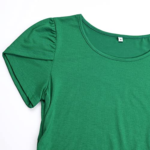 Debelly Maternity Shirts Short Petal Sleeves Top For Pregnant Women Basic Maternity Blouse Ruched Side Tee,Green,L #TOP4