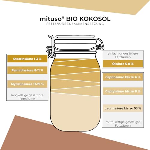 mituso Bio Kokosöl, nativ, 2er Pack (2 x 1000 ml) im Bügelglas