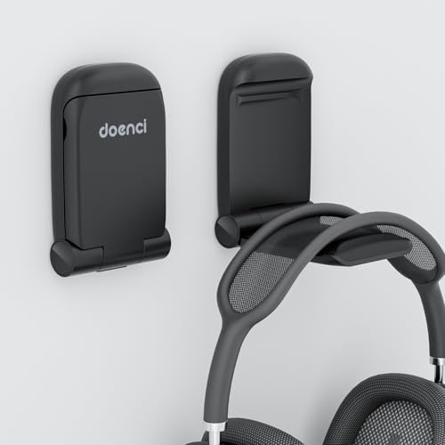 Image of doenci Headphone Stand Hook for Desk - Foldable Headset Stand, 1-Pack, [Magnetic Closure] Adhesive Gaming Headset Holder with Silicone Pad, Headphone Hook for AirPods Max, Desk Accessories, Black
