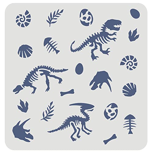FINGERINSPIRE Dinosaur Skeleton Stencil - 30x30cm Reusable Dinosaur Fossil Stencil for Painting on Paper Tile, Wall, Fabric