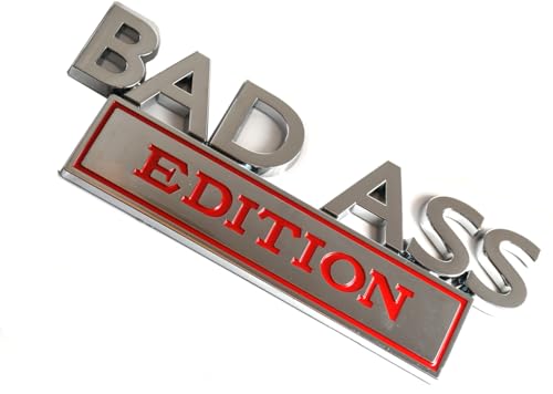 Calcomanías de emblema 3D Badass Edition grandes en color rojo cromado con cinta, 2 piezas 4