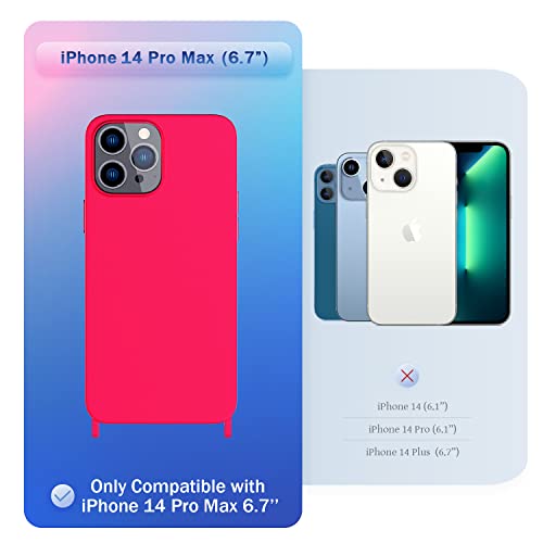 Image of Compatible with iPhone 14 Pro Max Case with Lanyard Crossbody iPhone Case with Strap Adjustable Shockproof Drop Protection Silicone Phone Cover for iPhone 14 Pro Max 6.7'' Neon Pink