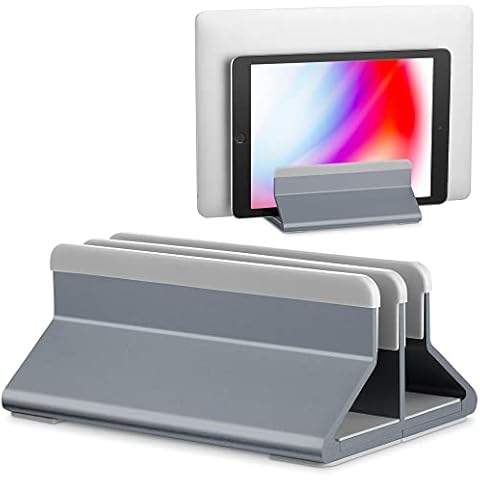 Mata1 Vertical Laptop Stand (Gray), Aviation-Grade Aluminum Not ABS Plastic to Dissipate Heat & Protect Your Devices, Adjustable w/Lock Rings & Anti-Slip Dock Compatible w/All 7-17.3 inch Devices Cover