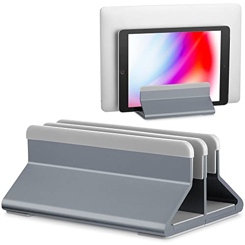 Mata1 Vertikaler Laptop-Ständer (Aluminiumgrau), verstellbar mit Sicherungsringen, Anti-Rutsch-Dock, kompatibel mit Allen 18-44 cm-Geräten Cover