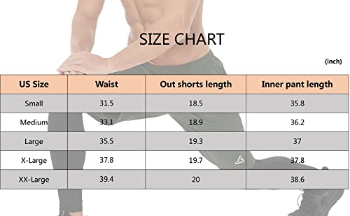 Silkworld Mens 2 In 1 Athletic Leggings Compression Running Workout Pants With Zipper Pockets,Dark Grey,X-Large #TOP5