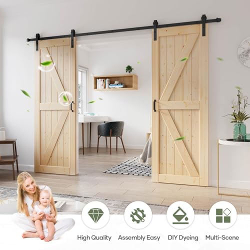 ROYMELO Double 32x84 inch Sliding Barn Door with 5.5ft Hardware Kit and Track Connector