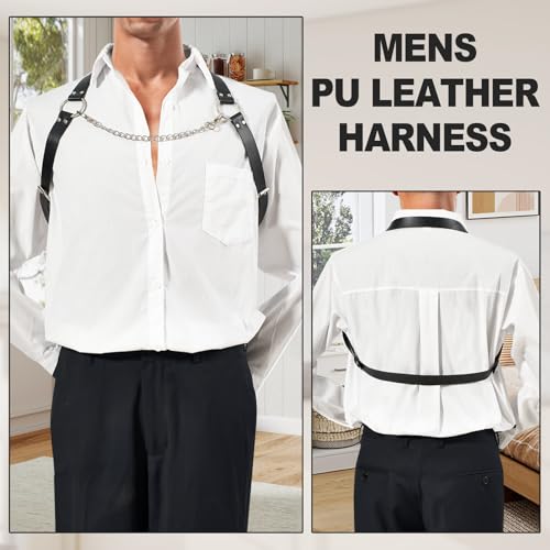 Image of Mens Body Chest Belt Harness PU Leather Supporters Adjustable Shoulder Strap Sexy Party Cosplay Costume