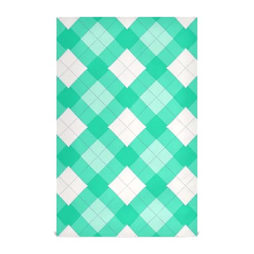 voucong Juego de 6 paños de cocina decorativos absorbentes de microfibra a cuadros turquesa con rombos de 28 x 18 pulgadas