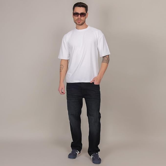 Image of Solid Self Design Oversized Tshirt for Men | Oversize T-Shirts for Men | Men Drop Shoulder Tshirts | Bagy Fit Men Tshirt
