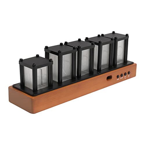 Kensyuint Digital Tube Desk Clock,Wood Rgb Digital Clock,Full-Color Led Digital Clock,Digital Tube Diy Desk Clock,For Living Rooms,Offices, Conference Rooms,Bedrooms Decor (Cherry Wood) #TOP6