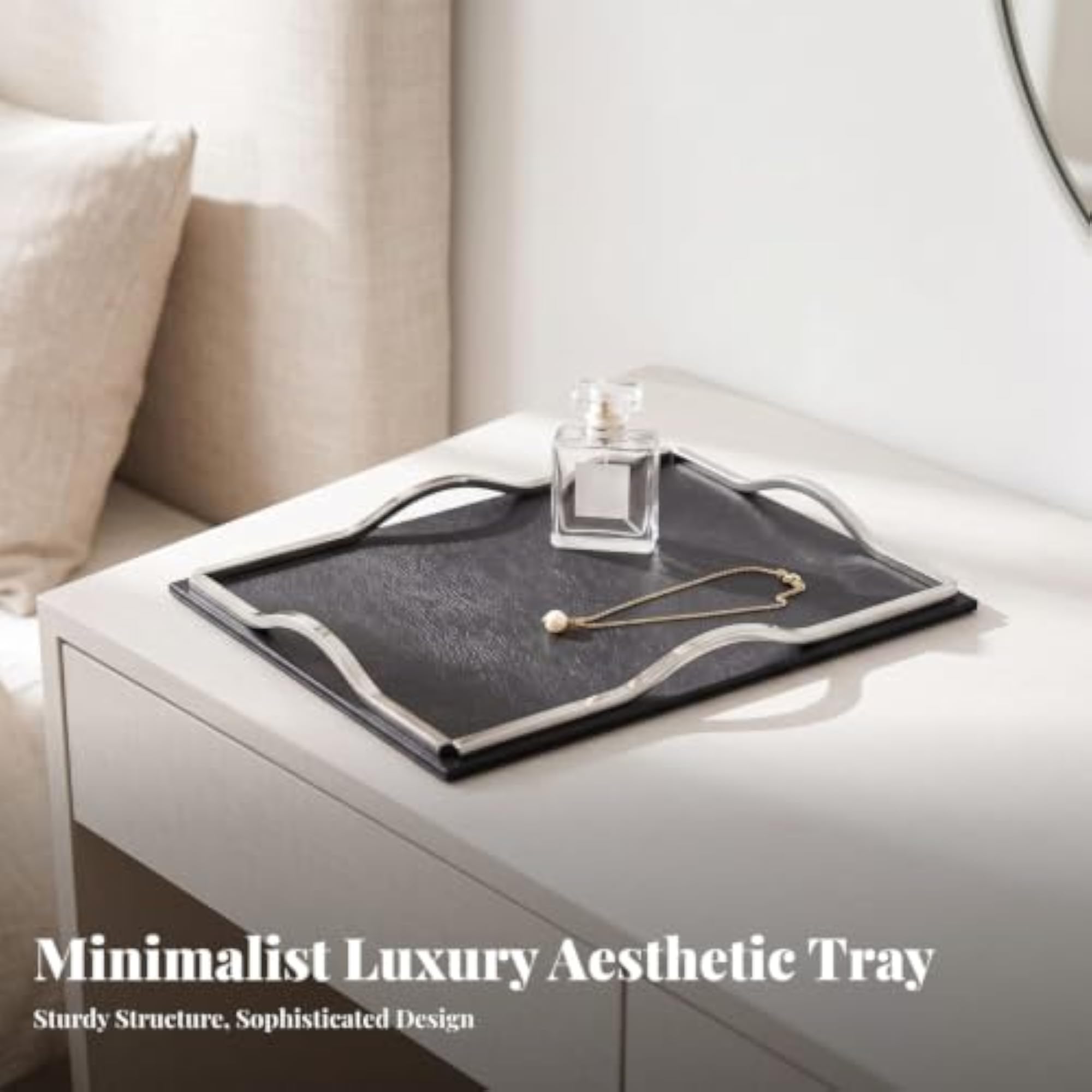 Elegant Rectangular Tray with Metal Frame, Luxurious