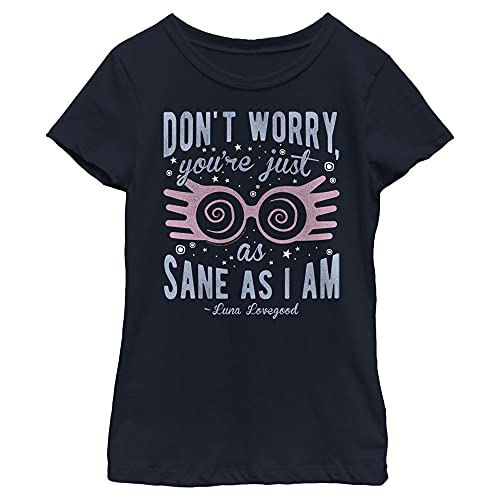 Harry Potter Warner Bros Just As Sane As Luna Girl's Solid Crew Tee Navy Blue