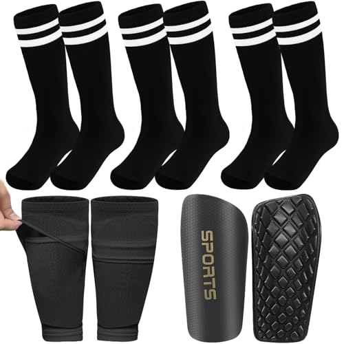 5PCS Kids Soccer Socks with Shin Guards and Shin Sleeves Set for for Age 5-12 Boys Girls Lightweight Soccer Football Equipment