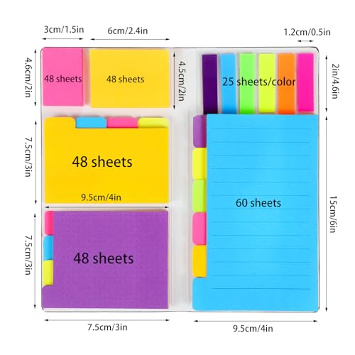 Haftnotizen Set, 400 Stück Bunte Sticky Notes mit PU-Lederhülle 6 Größen Selbstklebende Seitenmarker Klebezettel Index Tabs für Bücher Ordner Bürobedarf Schulsachen