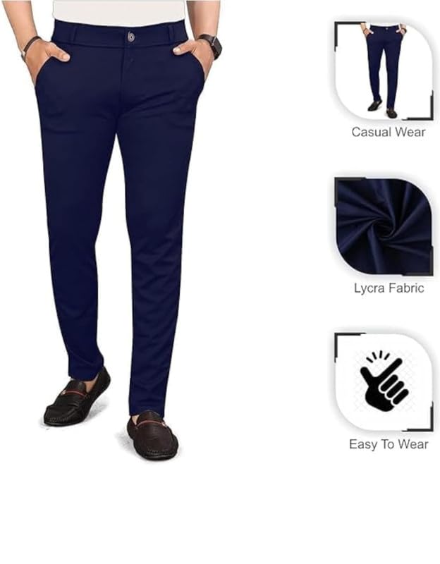 Image of VIJETA Garments for Men Lycra Blend Formal Trousers ? Smart Fit Office Wear Pants with Elastic Waistband & Zip Fly