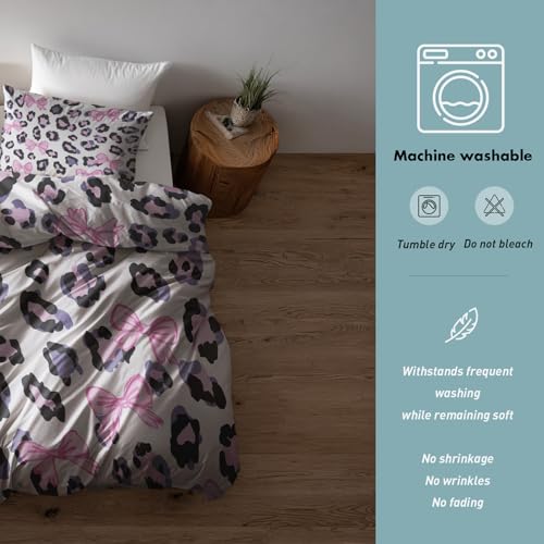 Parure de lit microfibre douce imprimé léopard et nœud rose de qualité supérieure - 8